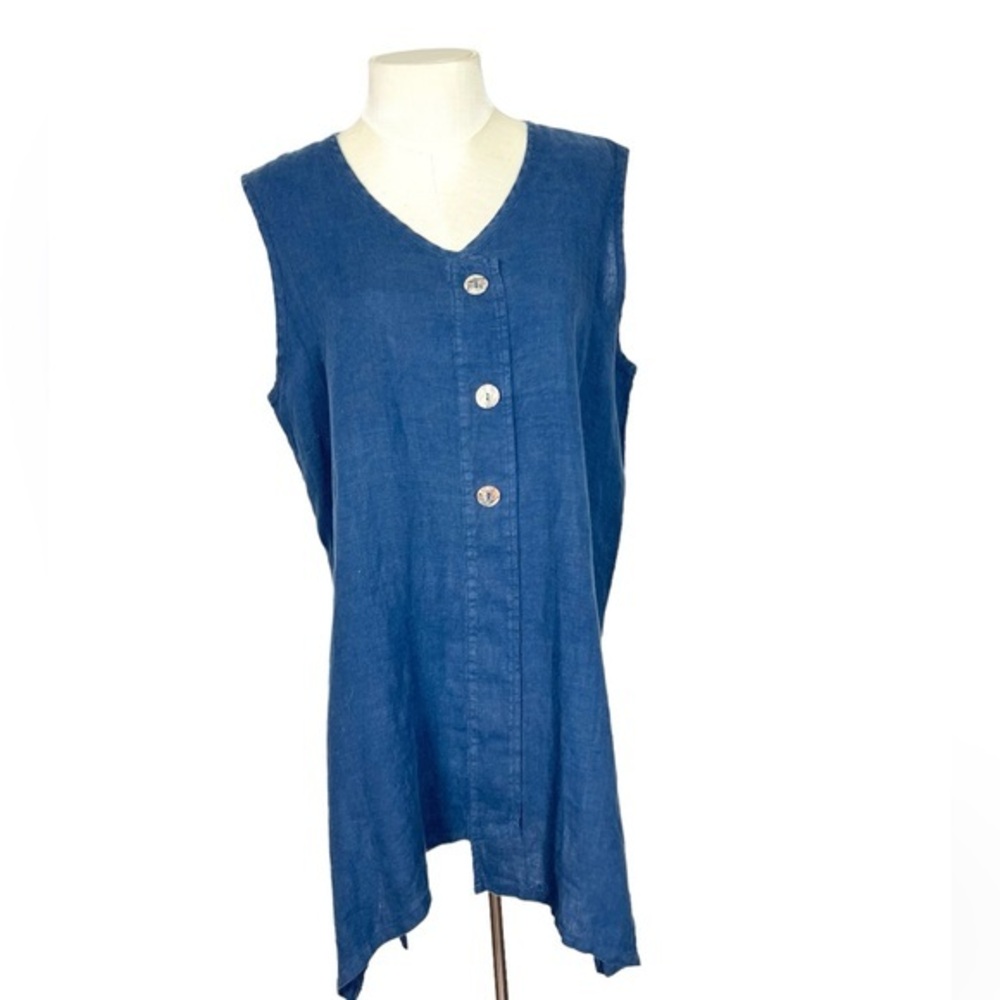 Citron of Santa Monica blue linen tunic size M sleeveless lagenlook artsy